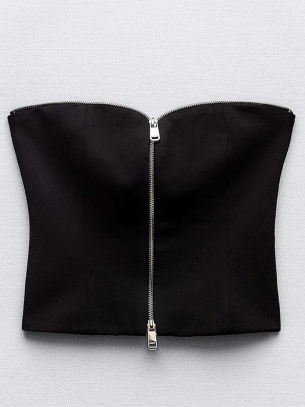 Zara Black Strapless Zip-Front Corset Top